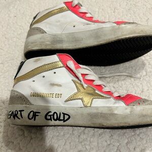 Golden Goose White and Black Sneakers with Gold Accents